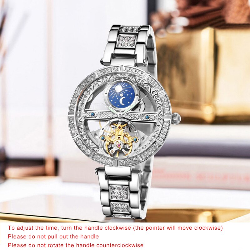 Top Brand SENORS Women Automatic Mechanical Watches Stainless Steel Fashion Hollow Self-Winding Wristwatch Ladies Luxury Clock 2