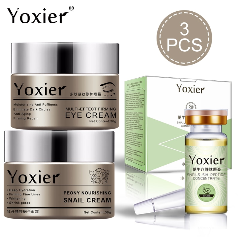 Yoxier Collagen Snail Eye Cream Face Cream Face Serum Anti-Aging Remove Eye Bag Lifting Firming Fine Lines Facial Skin Care Set 1