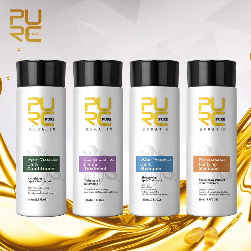 Purc 4pcs 100ml Brazilian Keratin Hair Treatment Shampoo 3 Setp Smoothing Repair Straightening Frizzy Curly Hair Care Products 1