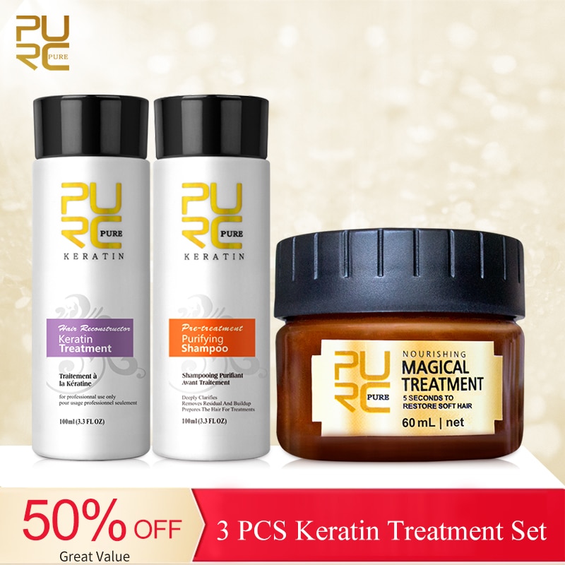 PURC 3 PCS Keratin For Hair Magical Treatment Hair Mask Straightening Smoothing Keratin Scalp Care Deep Cleaning Shampoo Set 1